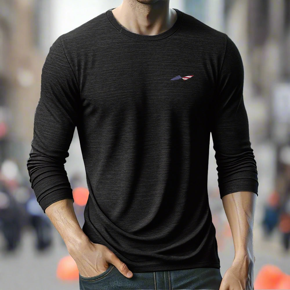 man wearing a long sleeve t-shirt