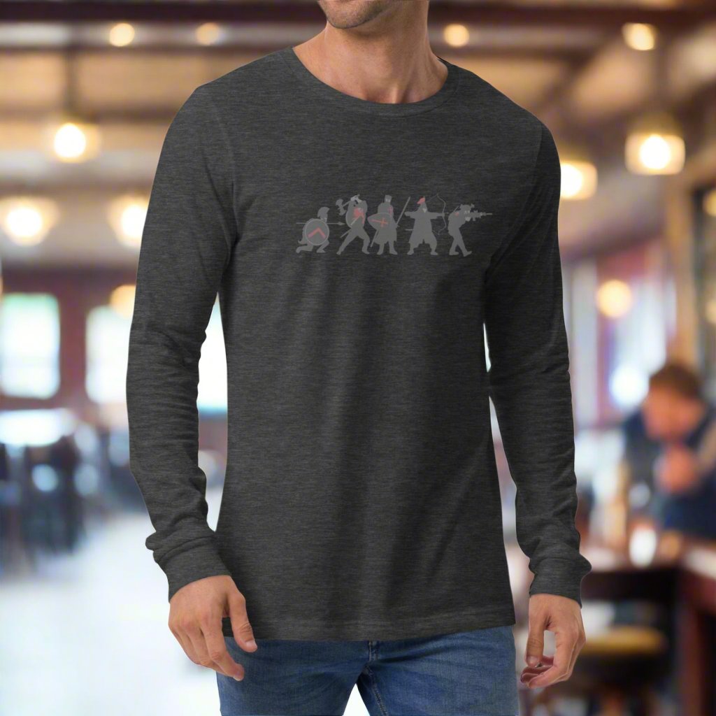 man wearing a long sleeve t-shirt