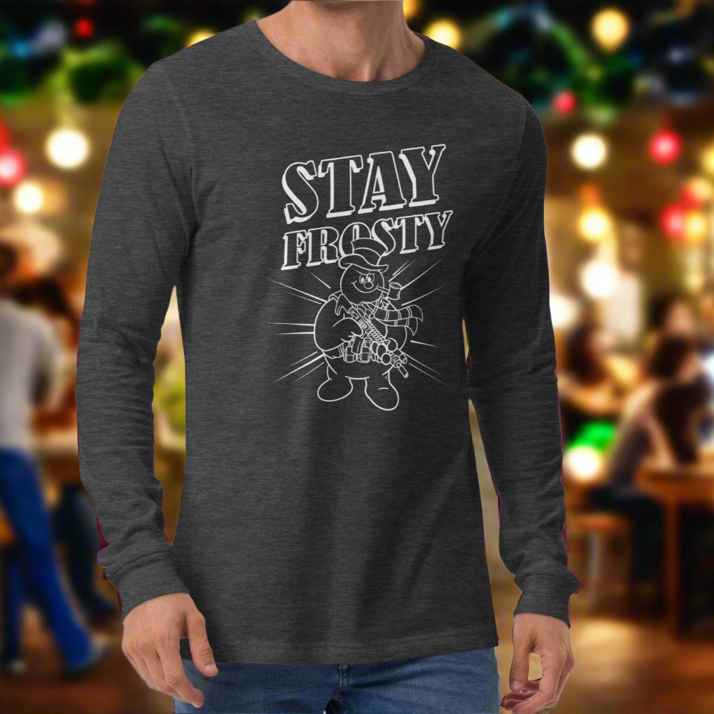 man wearing a long sleeve t-shirt