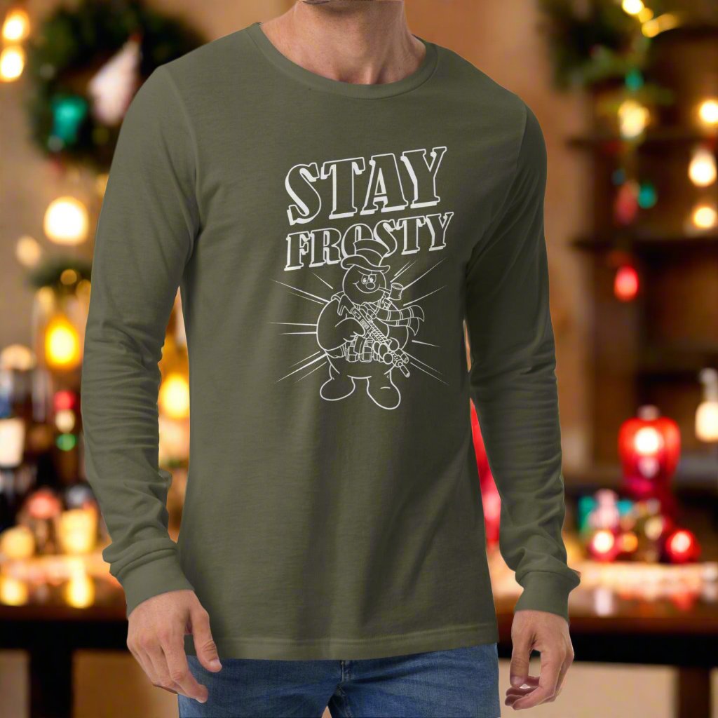 man wearing a long sleeve t-shirt