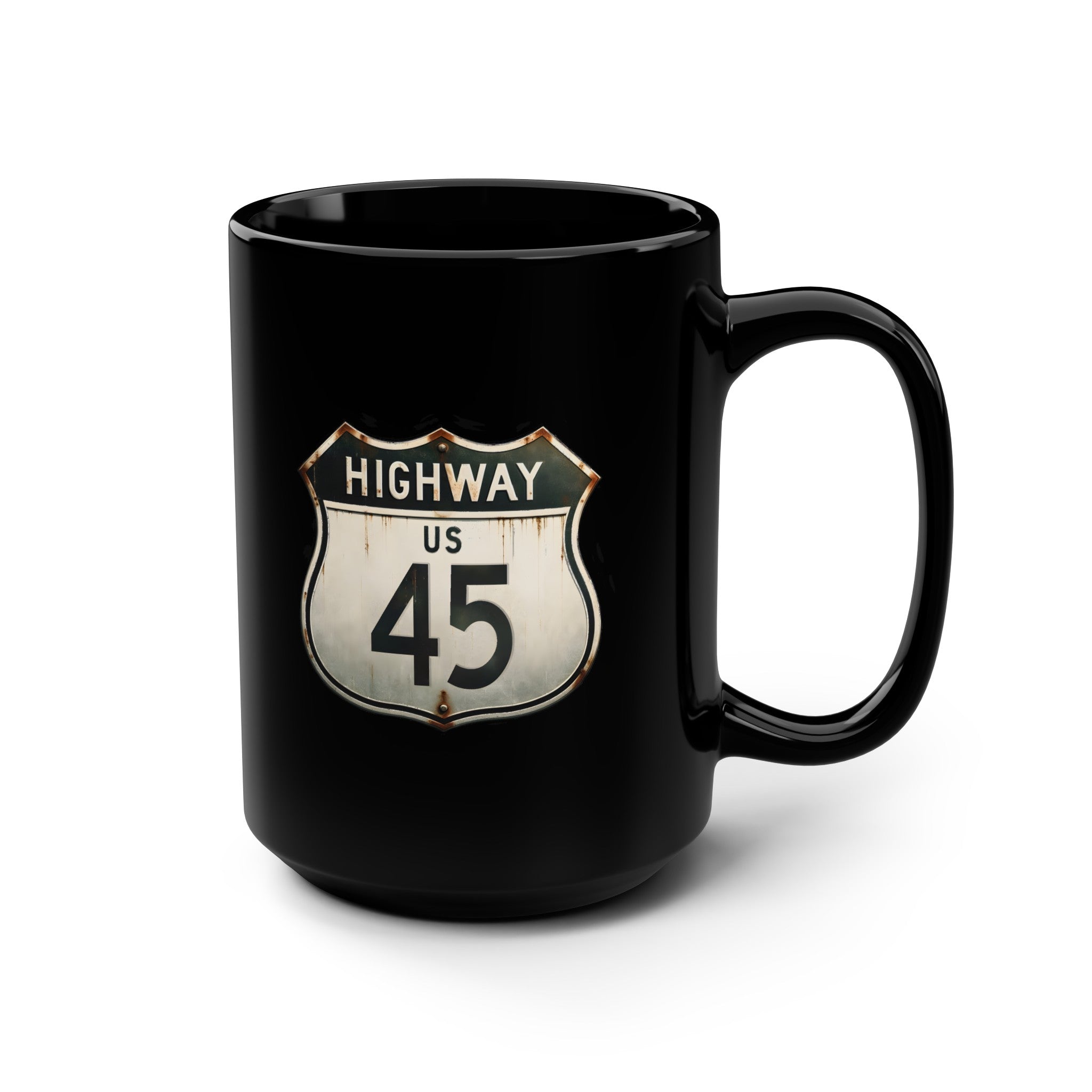 Highway 45 Black Mug, 15oz