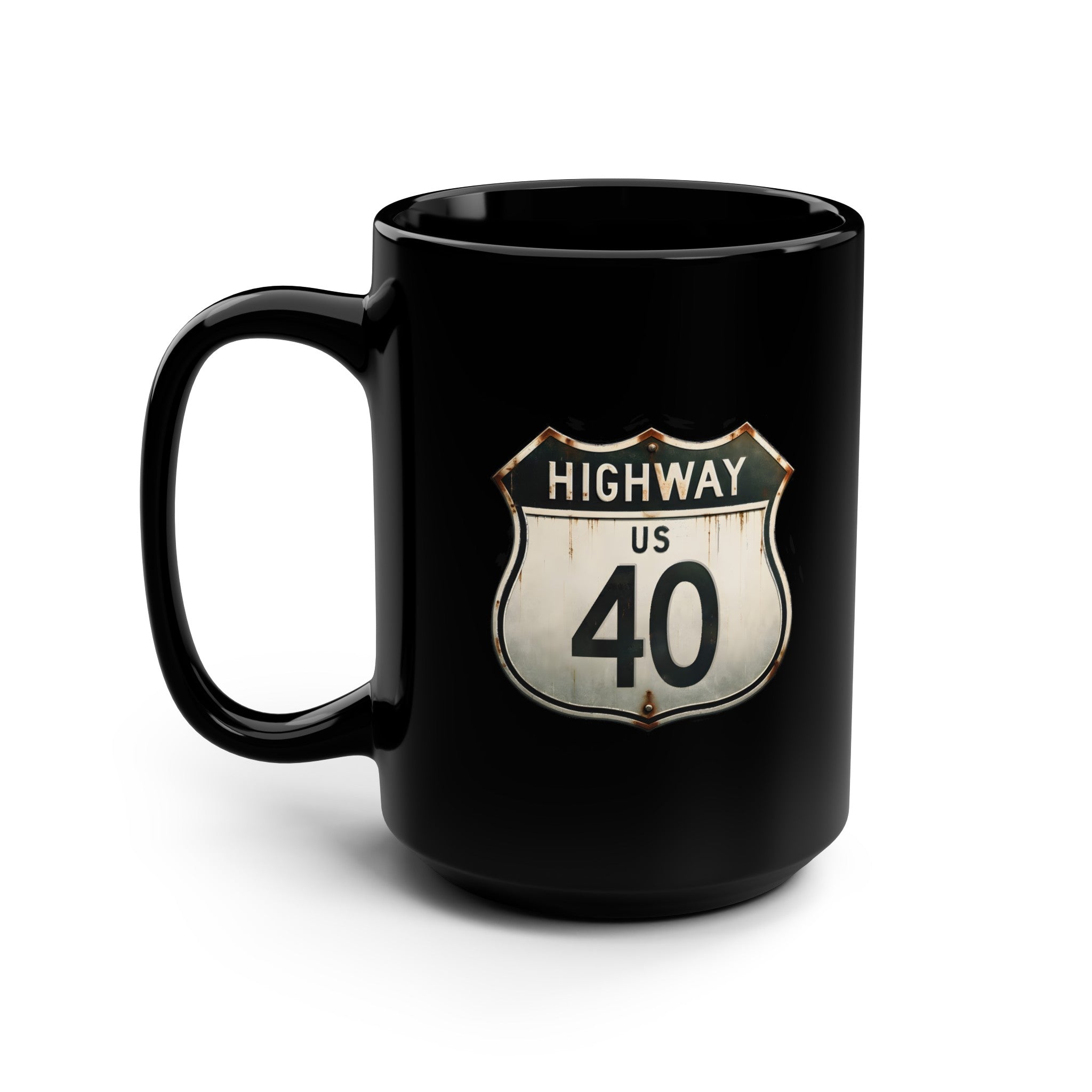 Highway 40 Black Mug, 15oz