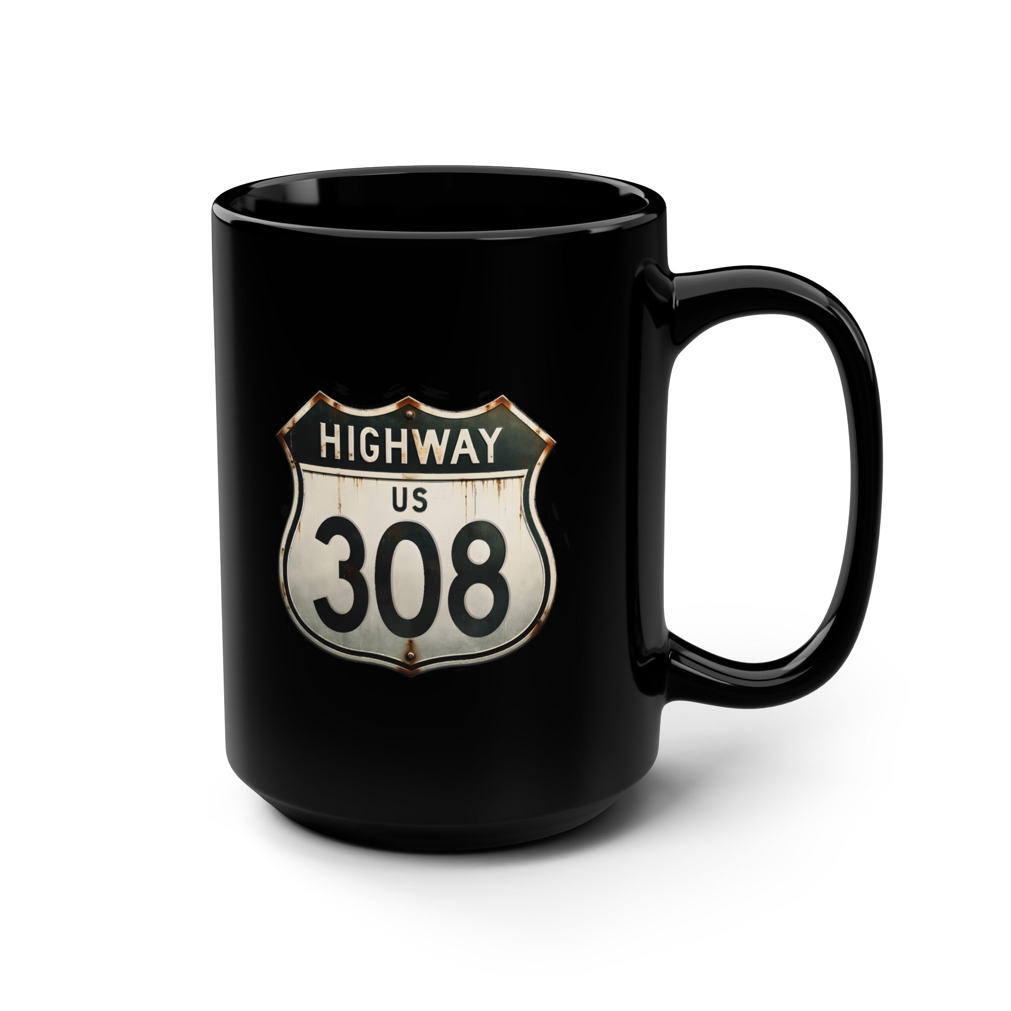 Highway 308 Black Mug, 15oz
