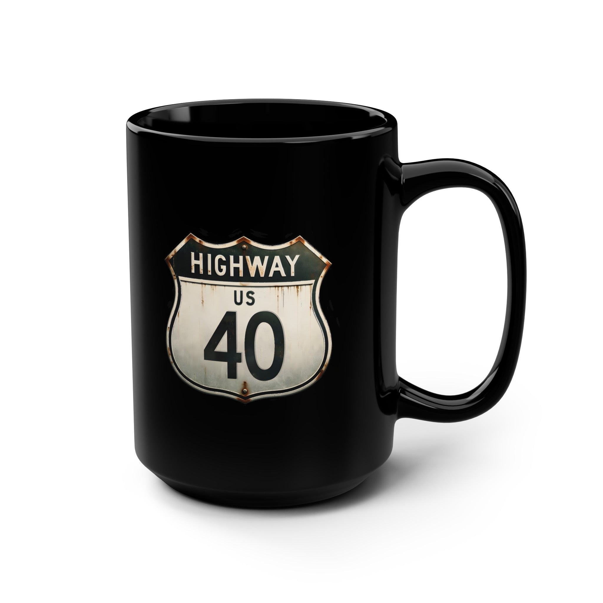 Highway 40 Black Mug, 15oz