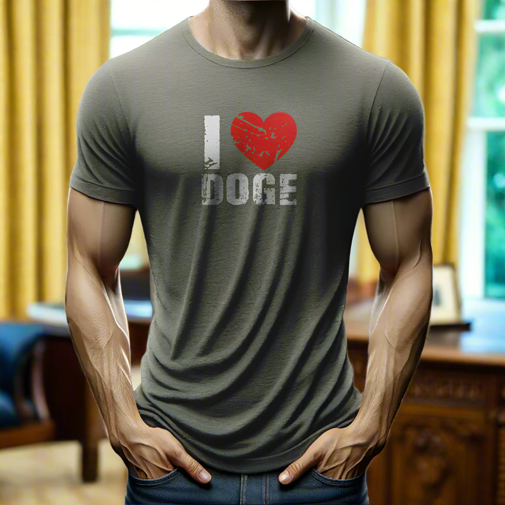 man wearing a DOGE t-shirt