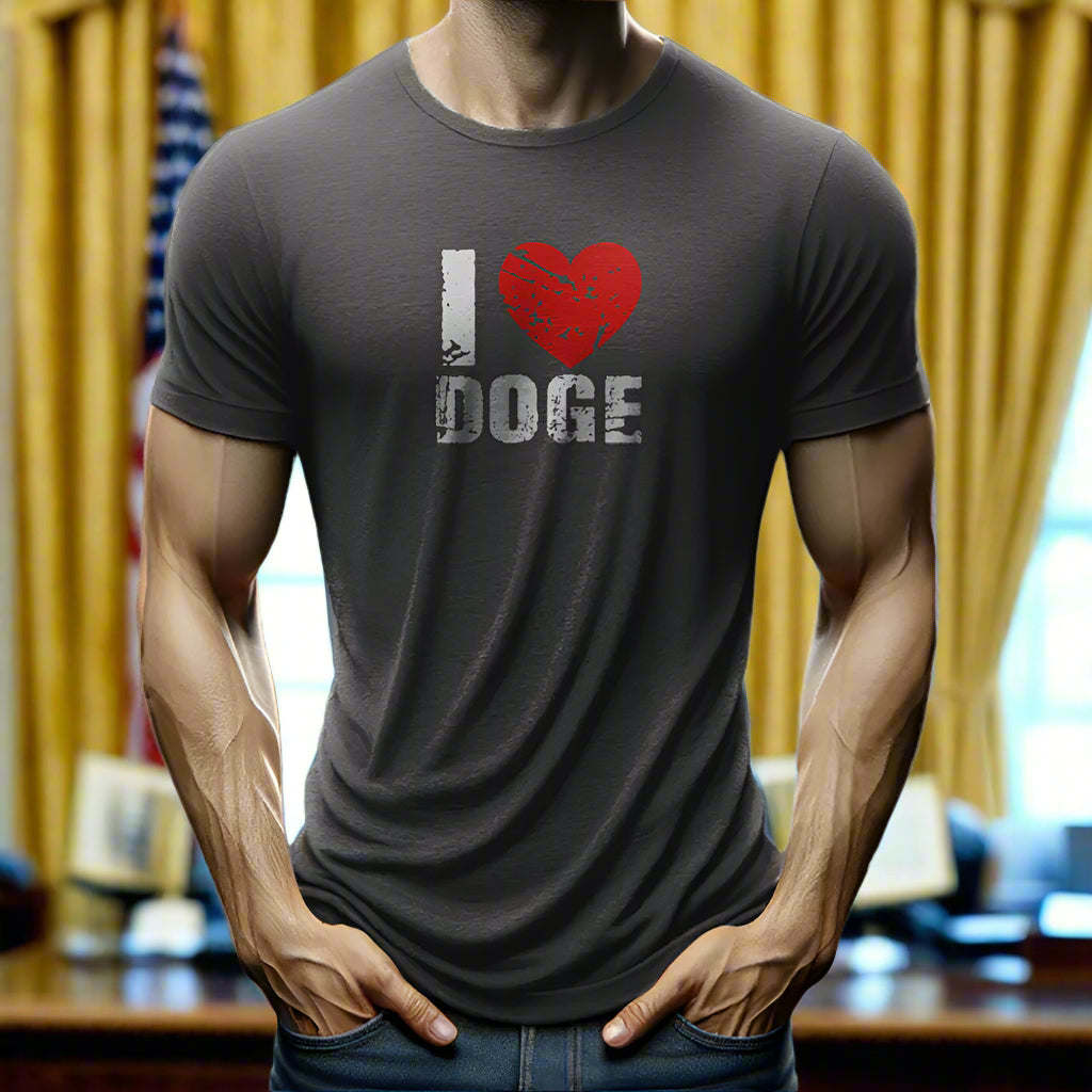 man wearing a DOGE t-shirt