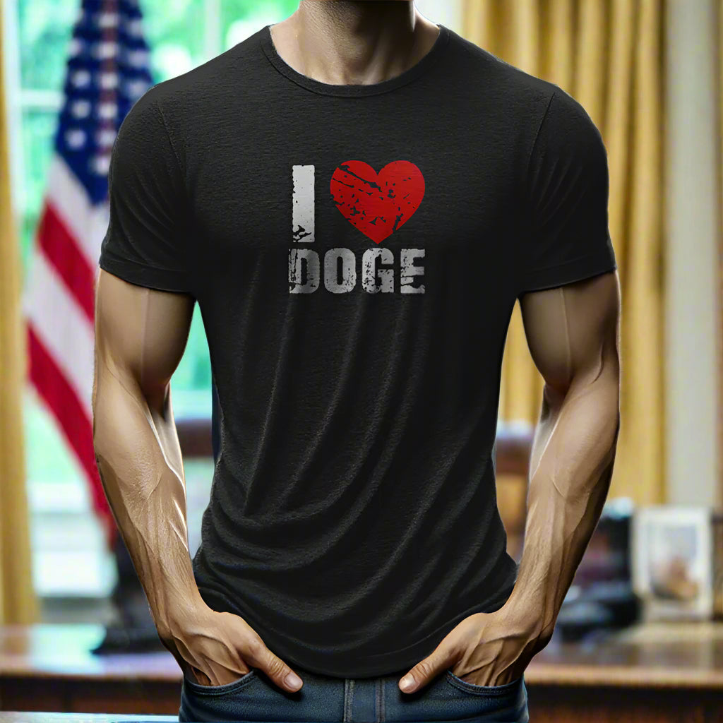 man wearing a DOGE t-shirt