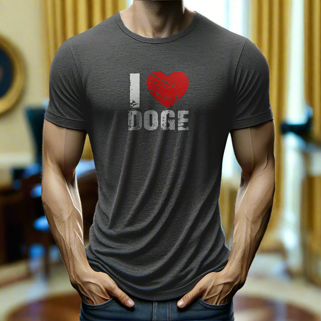 man wearing a DOGE t-shirt