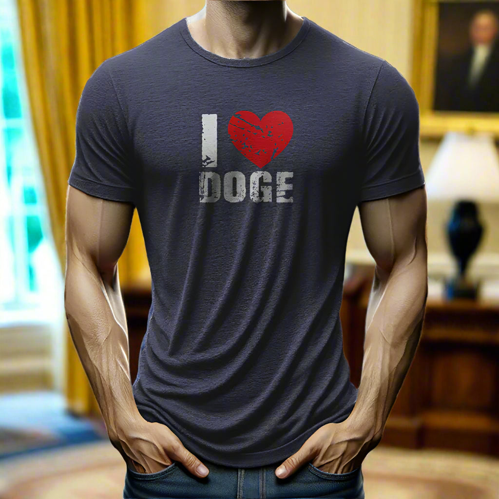 man wearing a DOGE t-shirt