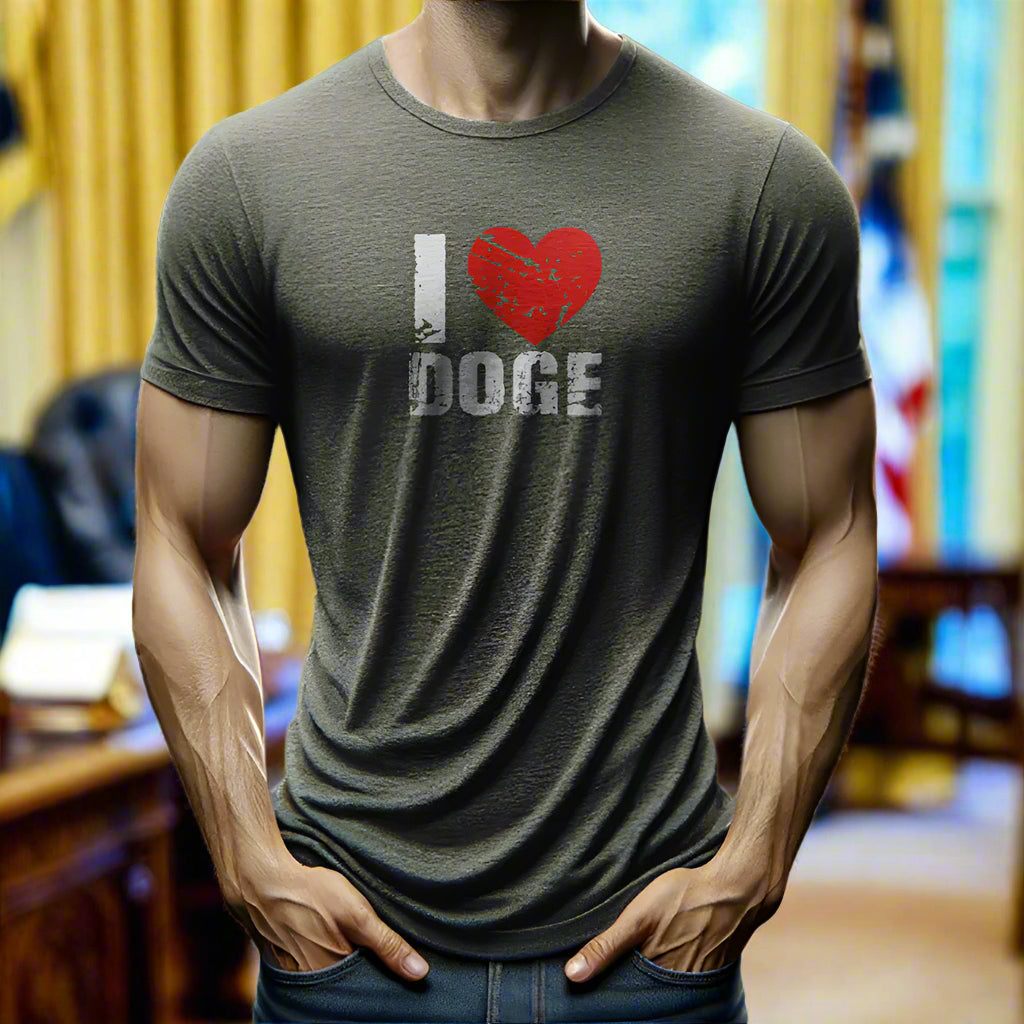 man wearing a DOGE t-shirt