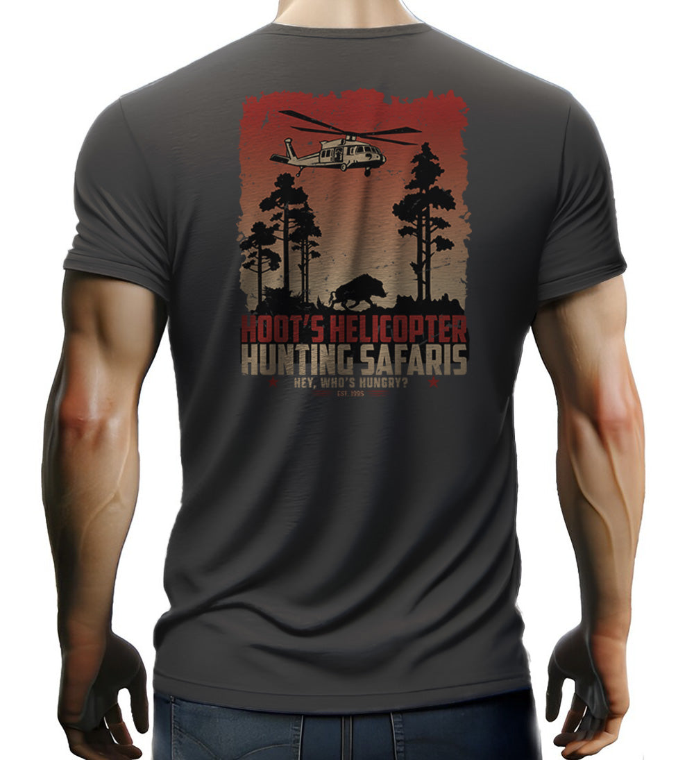 Hoot's Helicopter Hunting Safaris T-shirt